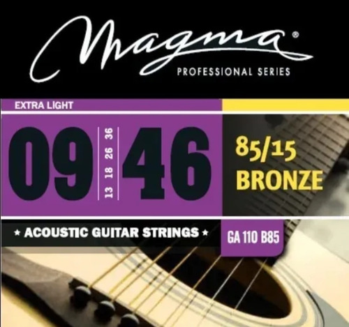 Set Cuerdas Guit Acustica Magma - Extra Light Cuerdas Guit Acustica Bronce 85/15 Set .009" - .046" - GA110B85 1 Set