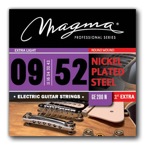 Set 7 Cuerdas Guit Electrica Magma - Extra Light Nickel Plated Steel Guit Electrica Set .009" - .052" - (GE200N) - 1 Set