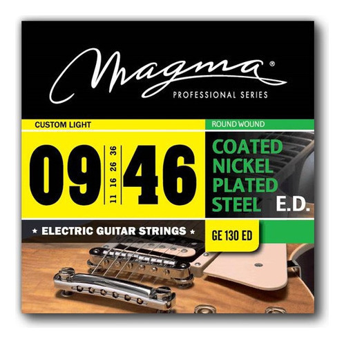 Set Cuerdas Guit Electrica Magma - Custom Light COATED Nickel P/Steel Guit Electrica Set .009" - .046" - GE130ED - 1 Set