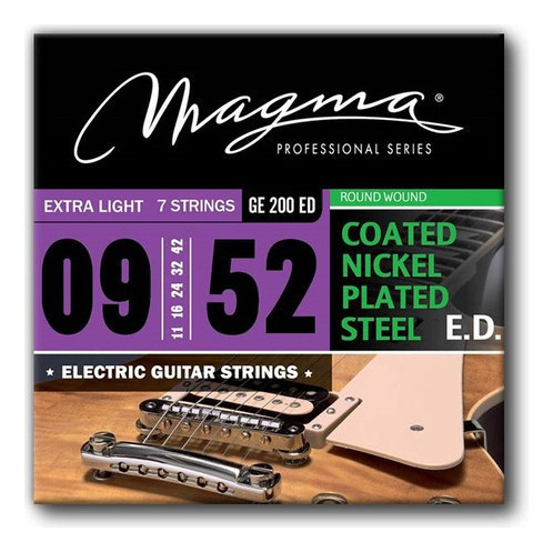 Set 7 Cuerdas Guit Electrica Magma - Extra Light COATED Nickel P/Steel Guit Electrica Set .009" - .052" - GE200ED - 1 Set