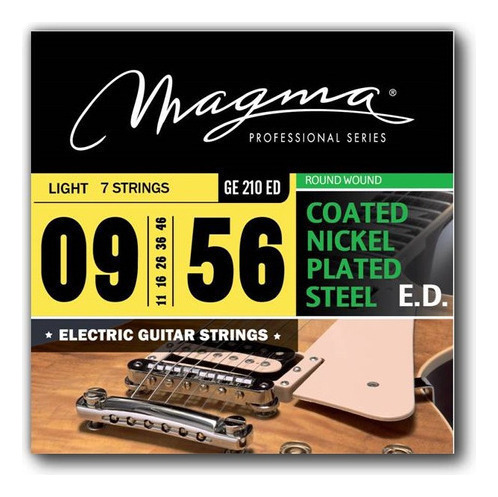 Set 7 Cuerdas Guit Electrica Magma - Custom Light COATED Nickel P/Steel Guit Electrica Set .009" - .056" - GE210ED - 1 Set