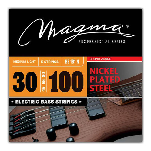 Set Cuerdas Bajo Electrico Magma Medium Light - Nickel Plated Steel Round Wound - Escala Larga 34" High C Set, .030 - .100 (BE161N) 1 Set