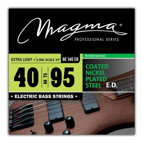 Set Cuerdas Bajo Electrico Magma Extra Light+ - COATED Nickel Plated Steel Round Wound - Escala Larga 34" Set, .040 - .095 (BE140ED) 1 Set