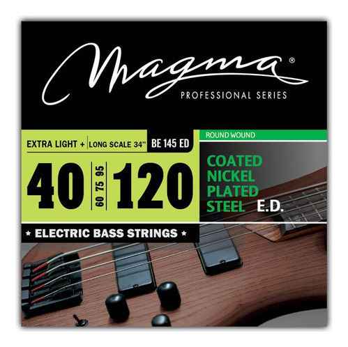 Set Cuerdas Bajo Electrico Magma Extra Light+ - COATED Nickel Plated Steel Round Wound - Escala Larga 34" 5 Cuerdas Set, .040 - .120 (BE145ED) 1 Set