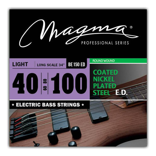 Set Cuerdas Bajo Electrico Magma Light - COATED Nickel Plated Steel Round Wound - Escala Larga 34" Set, .040 - .100 (BE150ED) 1 Set