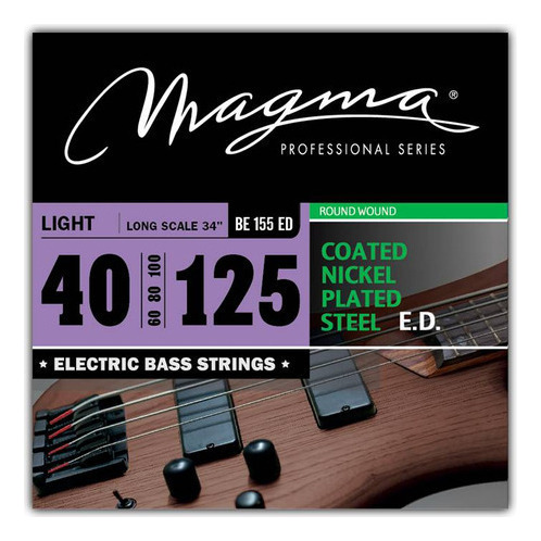 Set Cuerdas Bajo Electrico Magma Light - COATED Nickel Plated Steel Round Wound - Escala Larga 34" 5 Cuerdas Set, .040 - .125 (BE155ED) 1 Set