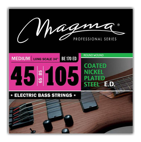 Set Cuerdas Bajo Electrico Magma Medium - COATED Nickel Plated Steel Round Wound - Escala Larga 34" Set, .045 - .105 (BE170ED) 1 Set