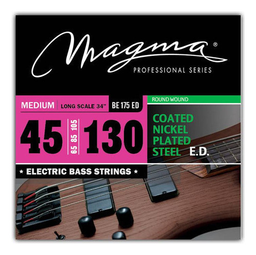 Set Cuerdas Bajo Electrico Magma Medium - COATED Nickel Plated Steel Round Wound - Escala Larga 34" 5 Cuerdas Set, .045 - .130 (BE175ED) 1 Set