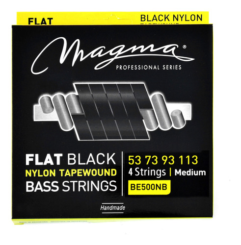 Set Cuerdas Bajo Electrico Magma Medium - Flat Black Nylon Tapewound Strings - Escala Larga 34" 4 Cuerdas Set, .053 - .113 (BE500NB) 1 Set