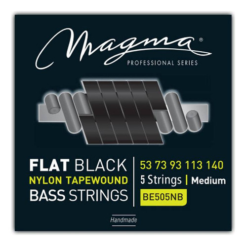 Set Cuerdas Bajo Electrico Magma Medium - Flat Black Nylon Tapewound Strings - Escala Larga 34" 5 Cuerdas Set, .053 - .130 (BE505NB) 1 Set