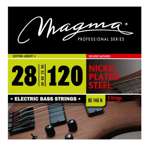 Set Cuerdas Bajo Electrico Magma Extra Light+ - Nickel Plated Steel Round Wound - Escala Larga 34" 6 Cuerdas Set, .028 - .120 (BE146N) 1 Set