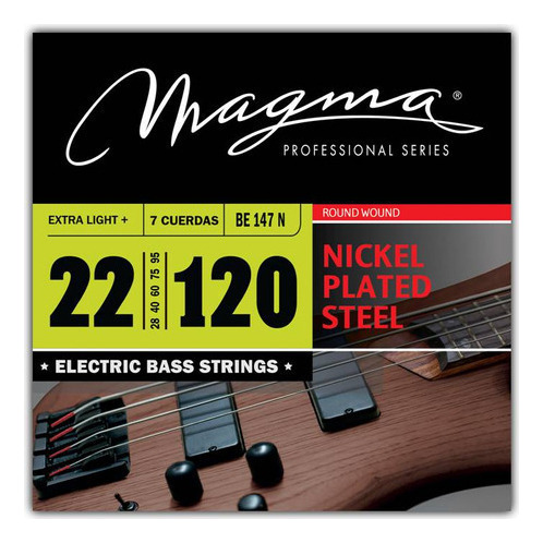 Set Cuerdas Bajo Electrico Magma Extra Light+ - Nickel Plated Steel Round Wound - Escala Larga 34" 7 Cuerdas Set, .022 - .120 (BE147N) 1 Set