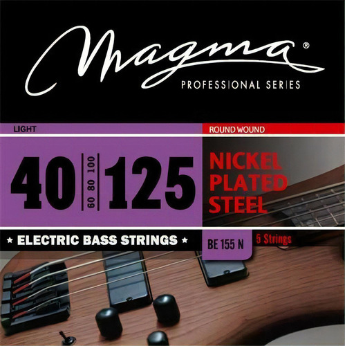 Set Cuerdas Bajo Electrico Magma Light - Nickel Plated Steel Round Wound - Escala Larga 34" 5 Cuerdas Set, .040 - .125 (BE155N) 1 Set