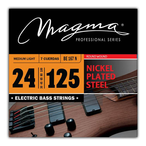 Set Cuerdas Bajo Electrico Magma Medium Light - Nickel Plated Steel Round Wound - Escala Larga 34" 7 Cuerdas Set, .024 - .125 (BE167N) 1 Set