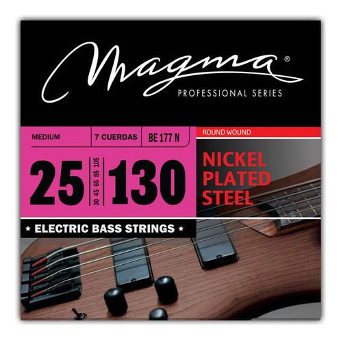 Set Cuerdas Bajo Electrico Magma Medium - Nickel Plated Steel Round Wound - Escala Larga 34" 7 Cuerdas Set, .025 - .130 (BE177N) 1 Set
