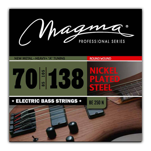 Set Cuerdas Bajo Electrico Magma New Metal-Heavy + - Nickel Plated Steel Round Wound - Escala Larga 34" Set, .070 - .138 (BE250N) 1 Set