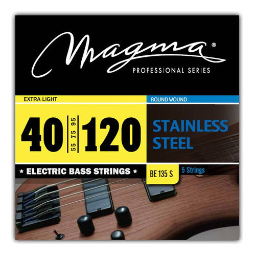 Set Cuerdas Bajo Electrico Magma Extra Light - Stainless Steel Round Wound - Escala Larga 34" 5 Cuerdas Set, .040 - .120 (BE135S) 1 Set