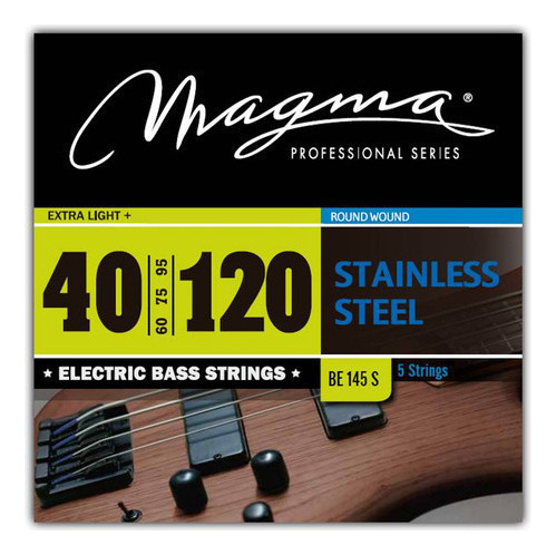 Set Cuerdas Bajo Electrico Magma Extra Light+ - Stainless Steel Round Wound - Escala Larga 34" 5 Cuerdas Set, .040 - .120 (BE145S) 1 Set