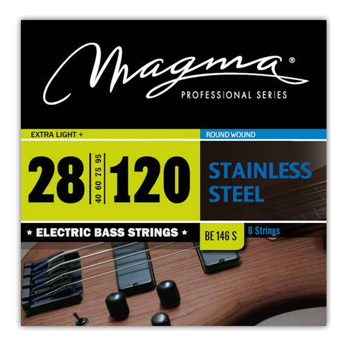Set Cuerdas Bajo Electrico Magma Extra Light - Stainless Steel Round Wound - Escala Larga 34" 6 Cuerdas Set, .028 - .120 (BE146S) 1 Set