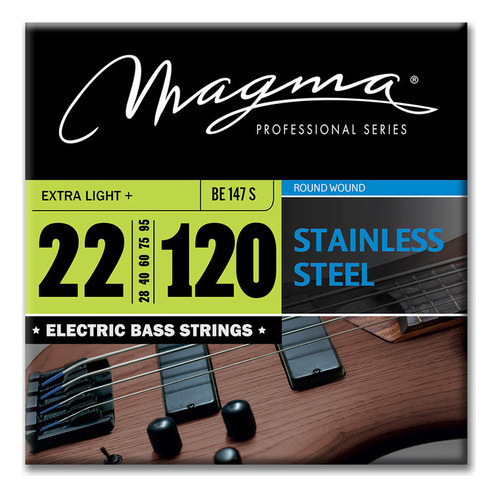 Set Cuerdas Bajo Electrico Magma Extra Light - Stainless Steel Round Wound - Escala Larga 34" 7 Cuerdas Set, .022 - .120 (BE147N) 1 Set