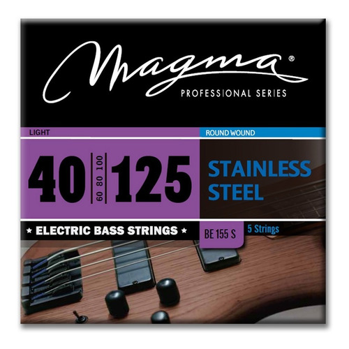 Set Cuerdas Bajo Electrico Magma Light - Stainless Steel Round Wound - Escala Larga 34" 5 Cuerdas Set, .040 - .125 (BE155S) 1 Set