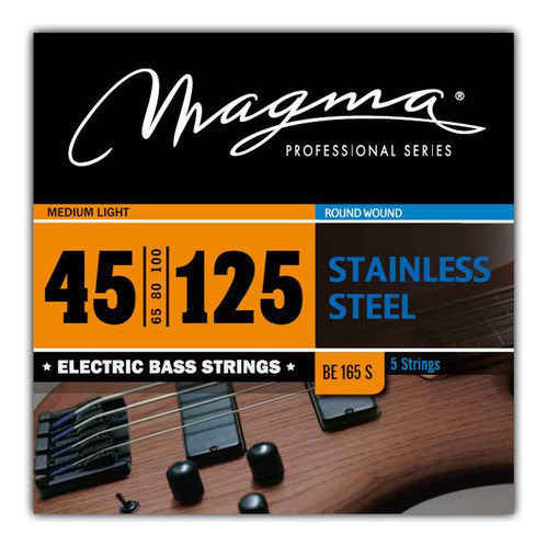 Set Cuerdas Bajo Electrico Magma Medium Light - Stainless Steel Round Wound - Escala Larga 34" 5 Cuerdas Set, .045 - .125 (BE165S) 1 Set