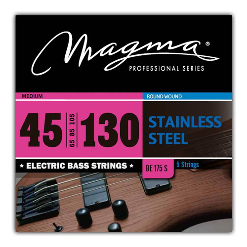 Set Cuerdas Bajo Electrico Magma Medium - Stainless Steel Round Wound - Escala Larga 34" 5 Cuerdas Set, .045 - .130 (  BE175S) 1 Set