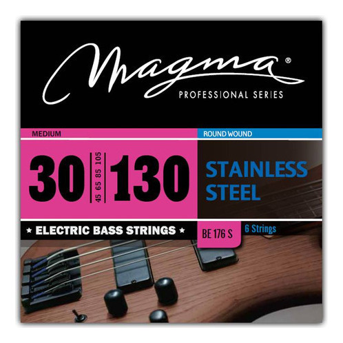 Set Cuerdas Bajo Electrico Magma Medium - Stainless Steel Round Wound - Escala Larga 34" 6 Cuerdas Set, .030 - .130 (BE176S) 1 Set