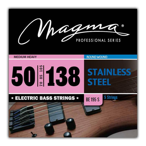 Set Cuerdas Bajo Electrico Magma Medium Heavy - Stainless Steel Round Wound - Escala Larga 34" 5 Cuerdas Set, .050 - .138 (BE195S) 1 Set