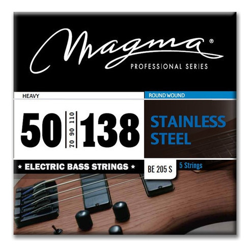 Set Cuerdas Bajo Electrico Magma Heavy - Stainless Steel Round Wound - Escala Larga 34" 5 Cuerdas Set, .050 - .138 (BE205S) 1 Set