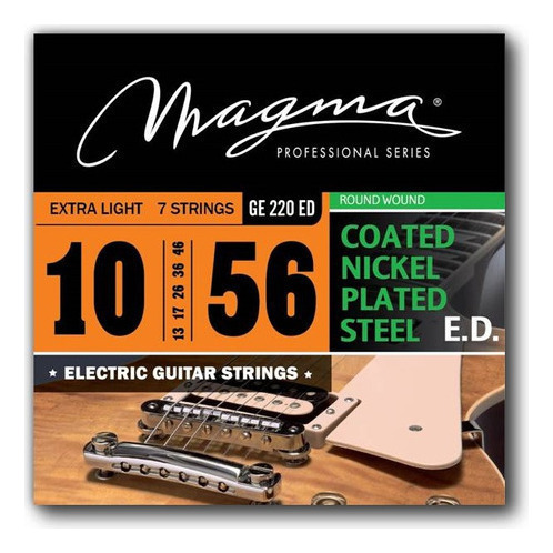 [GE220ED] Set 7 Cuerdas Guit Electrica Magma - Light COATED Nickel P/Steel Guit Electrica Set .010" - .056" - GE220ED - 1 Set