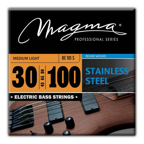 [BE161S] Set Cuerdas Bajo Electrico Magma Medium Light - Stainless Steel Round Wound - Escala Larga 34" High C Set, .030 - .100 (BE161S) 1 Set