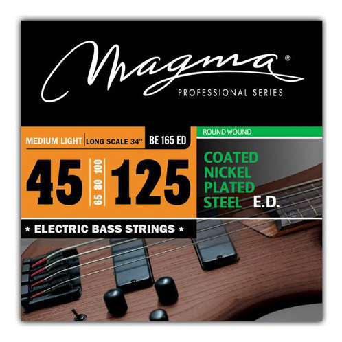 [BE165ED] Set Cuerdas Bajo Electrico Magma Medium Light - COATED Nickel Plated Steel Round Wound - Escala Larga 34" 5 Cuerdas Set, .045 - .125 (BE165ED) 1 Set