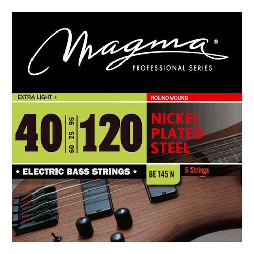 [BE145N] Set Cuerdas Bajo Electrico Magma Extra Light+ - Nickel Plated Steel Round Wound - Escala Larga 34" 5 Cuerdas Set, .040 - .120 (BE145N) 1 Set