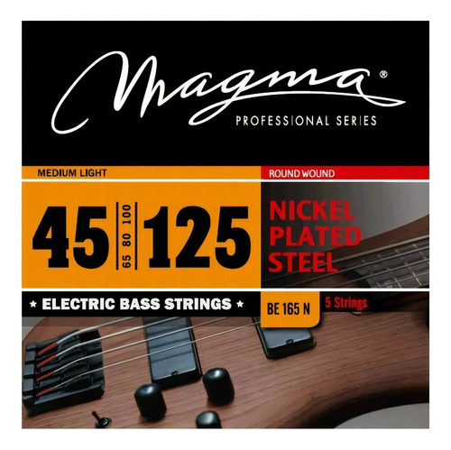 [BE165N] Set Cuerdas Bajo Electrico Magma Medium Light - Nickel Plated Steel Round Wound - Escala Larga 34" 5 Cuerdas Set, .045 - .125 (BE165N) 1 Set