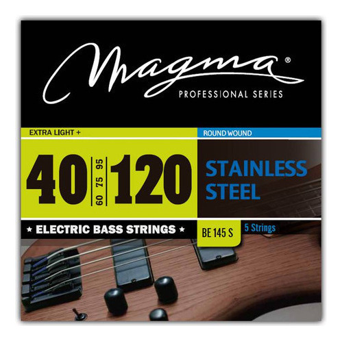 [BE145S] Set Cuerdas Bajo Electrico Magma Extra Light+ - Stainless Steel Round Wound - Escala Larga 34" 5 Cuerdas Set, .040 - .120 (BE145S) 1 Set